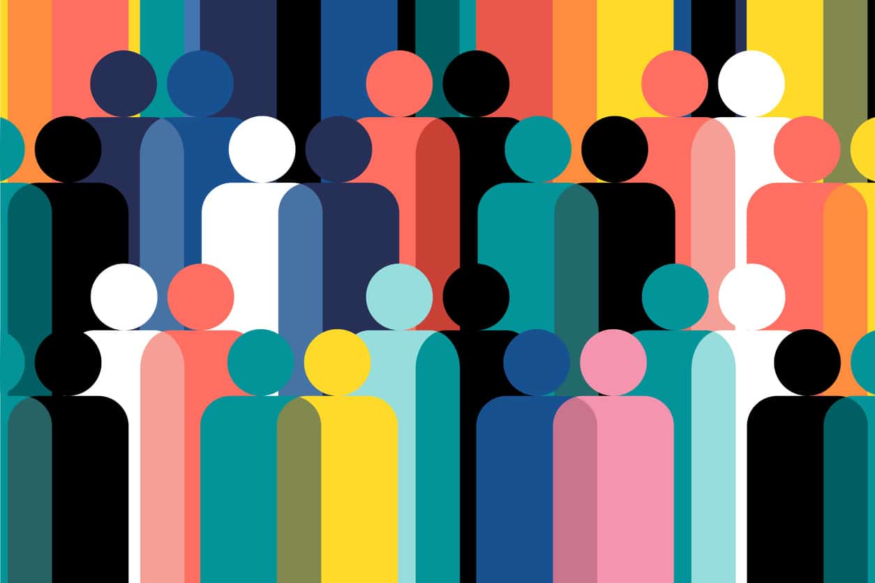 Multicolored human figures to represent intersectionality