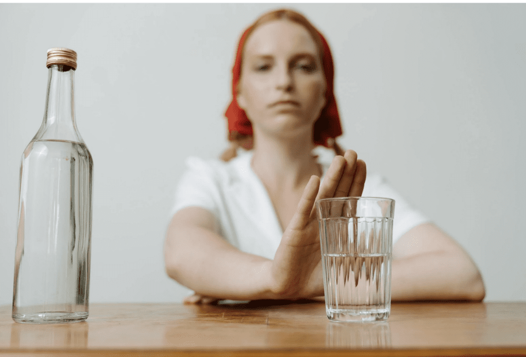 A woman denying a liquid substance 